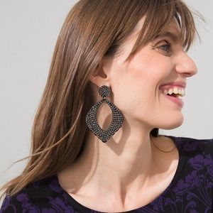 🌺NWT-Chico’s Drop Hoop Glitz Hematite Earrings